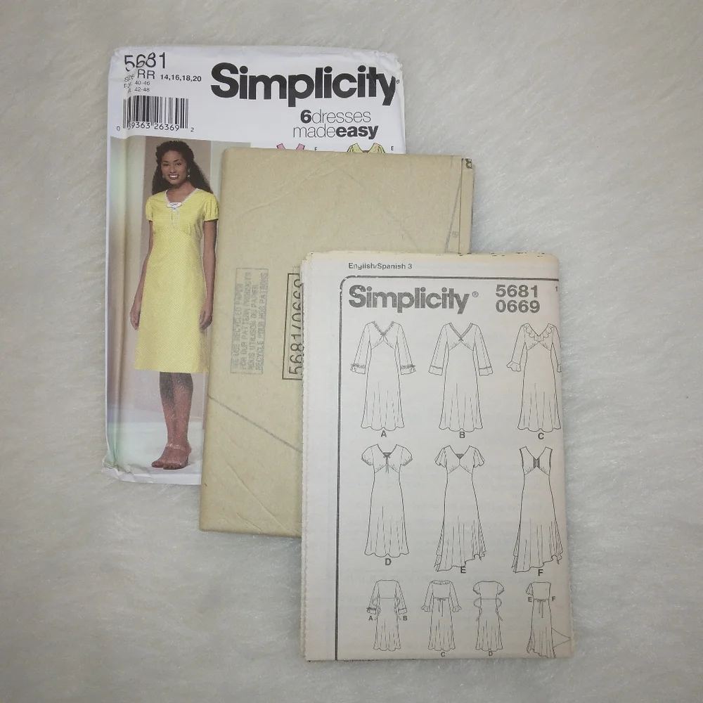 SIMPLICITY 5681 Six Dresses made EASY, sleeve and neckline variations sz 14-20
